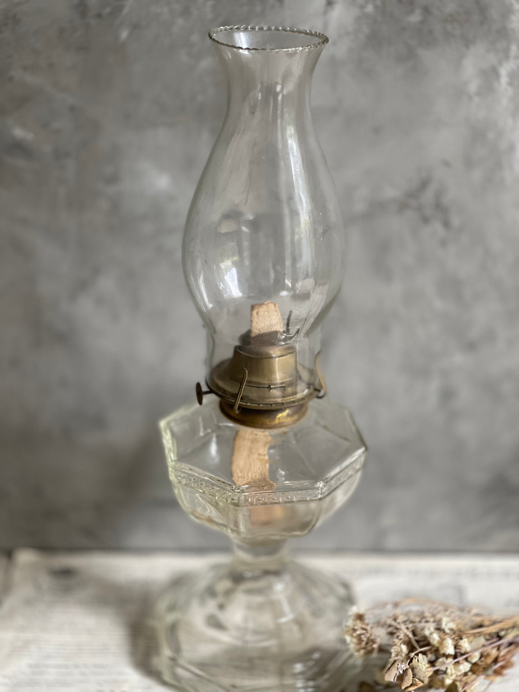 Antique Cut Glass Oil Lantern Brass Centre - Circa 1900.